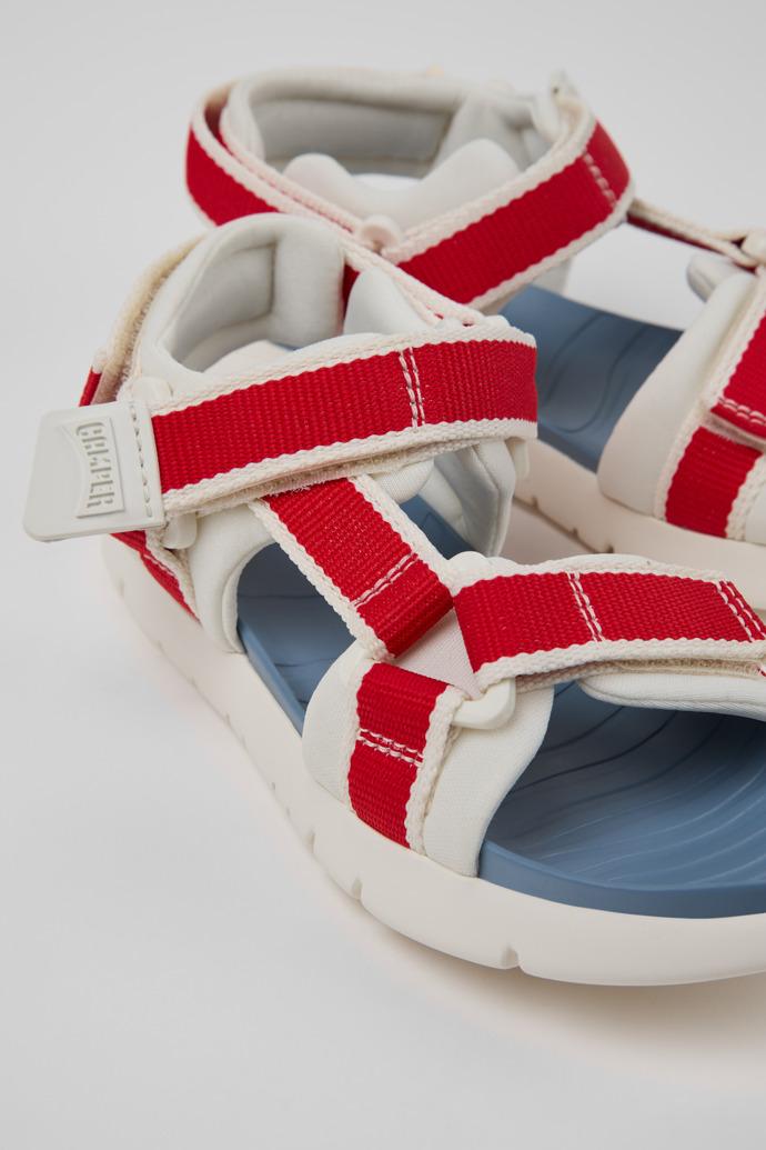 Oruga White and Red Textile and Leather Sandals for kids. by CAMPER