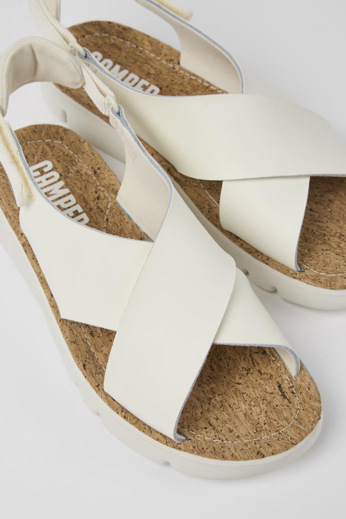 Oruga White leather and textile sandals for women by CAMPER