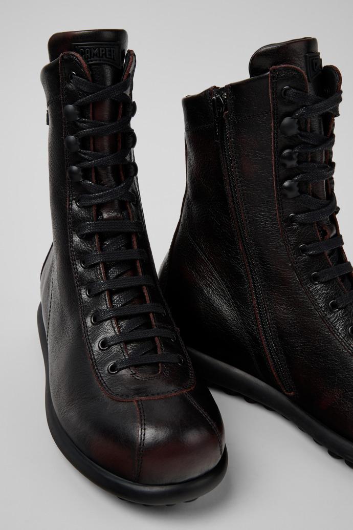Pelotas Burgundy Leather Mid Boots for Women. by CAMPER