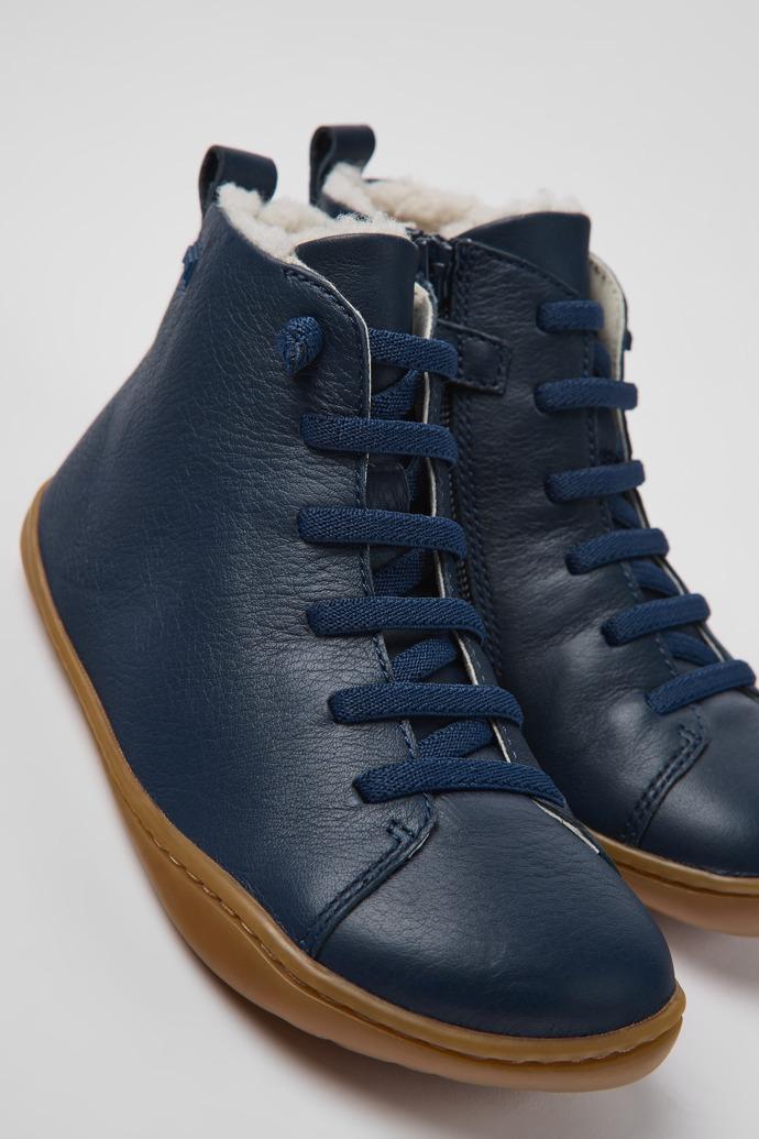 Peu Blue leather ankle boots for kids by CAMPER