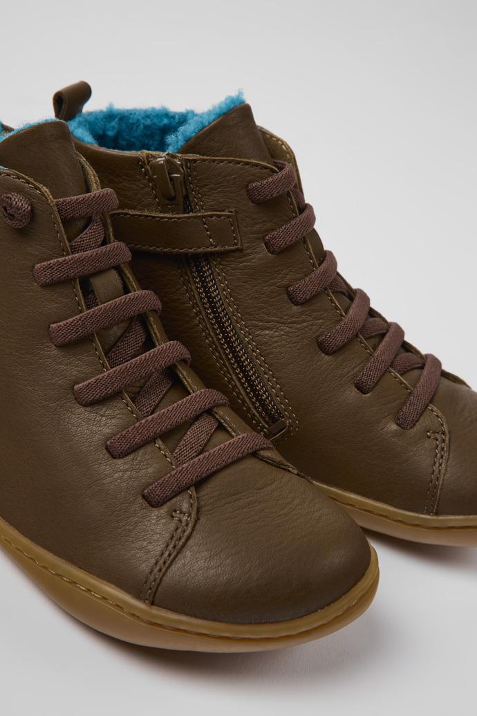 Peu Brown leather ankle boots for kids by CAMPER