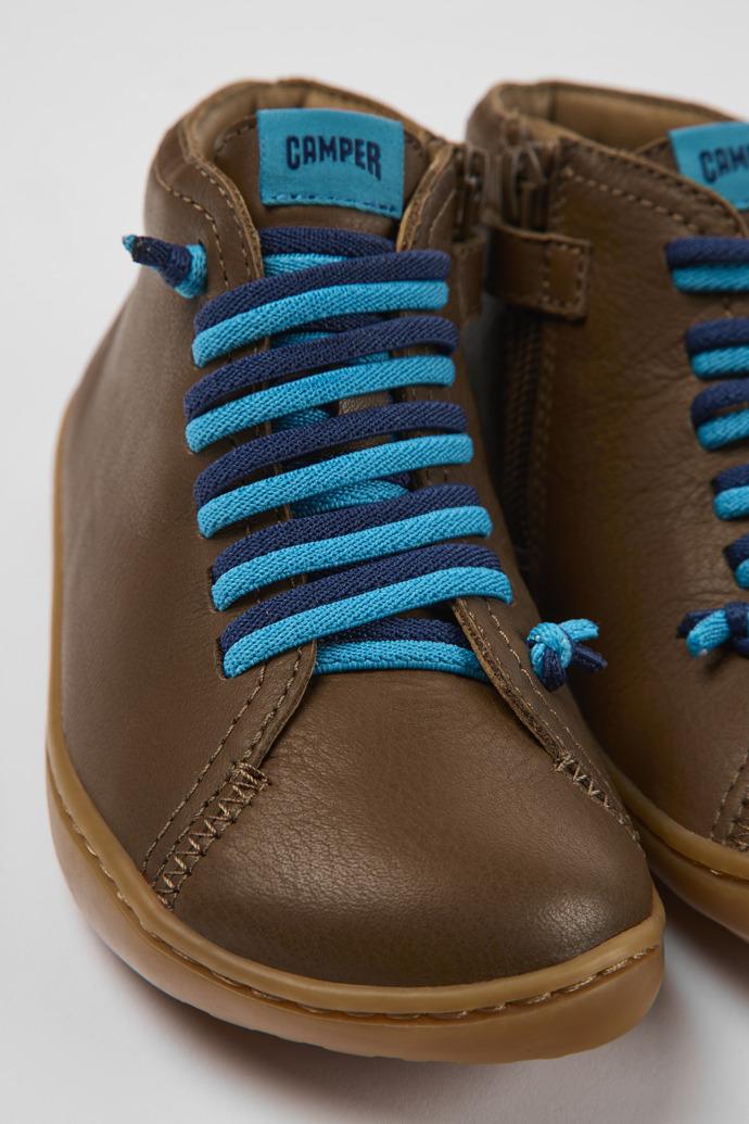 Peu Brown leather ankle boots for kids by CAMPER