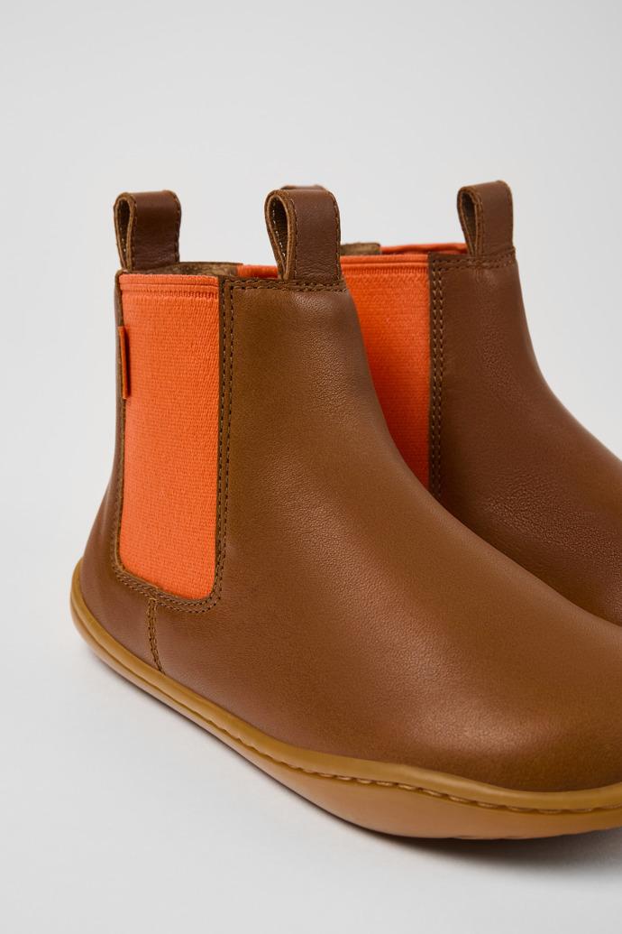 Peu Brown leather ankle boots for kids by CAMPER