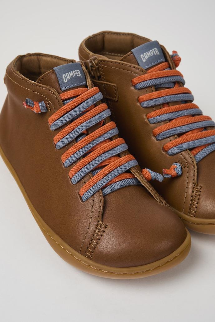 Peu Brown leather ankle boots for kids by CAMPER