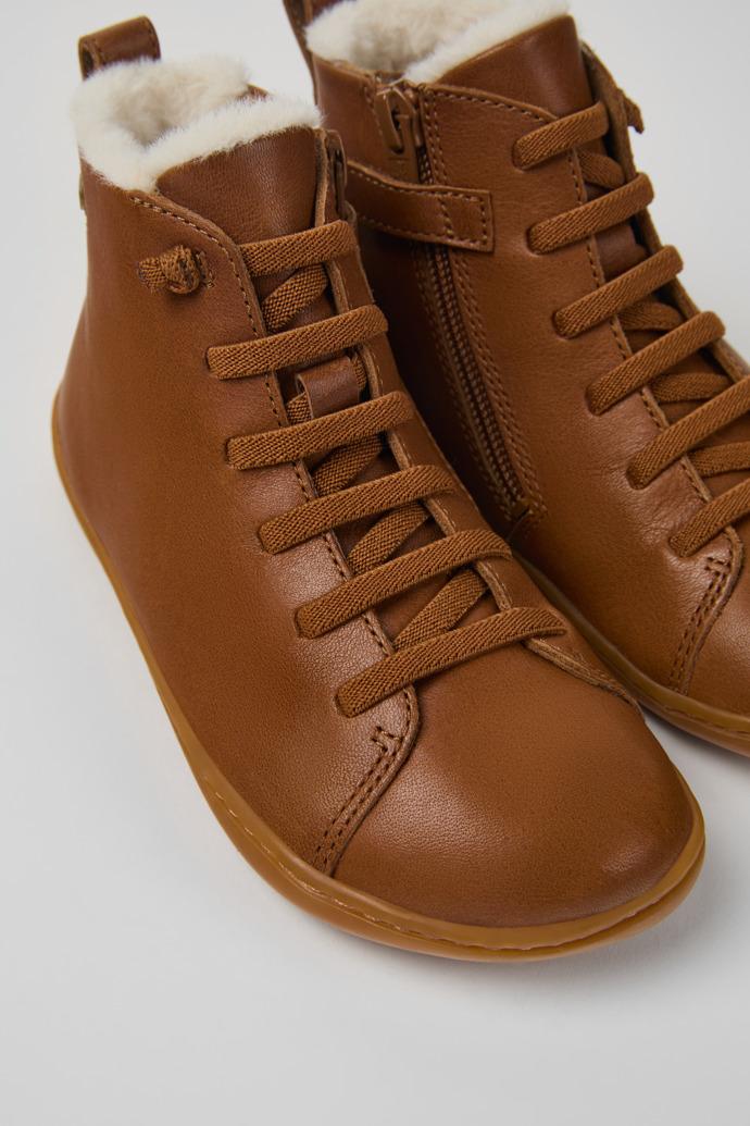 Peu Brown leather ankle boots for kids by CAMPER