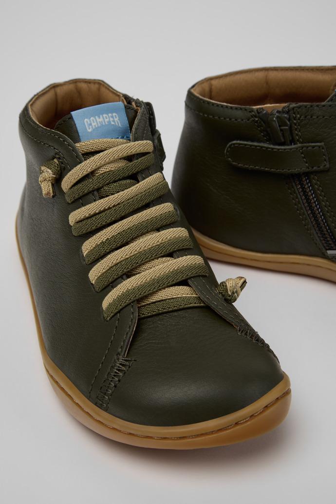 Peu Green Leather Ankle Boots for Children. by CAMPER