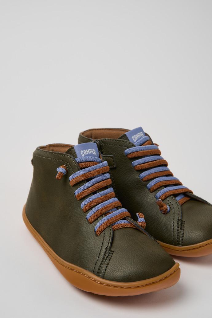 Peu Green Leather and Textile Ankle Boots for Kids. by CAMPER