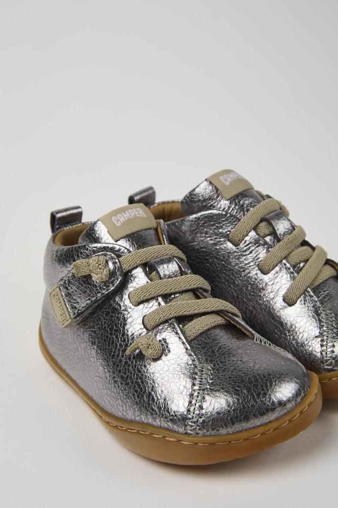 Peu Metallic gray leather shoes for kids by CAMPER