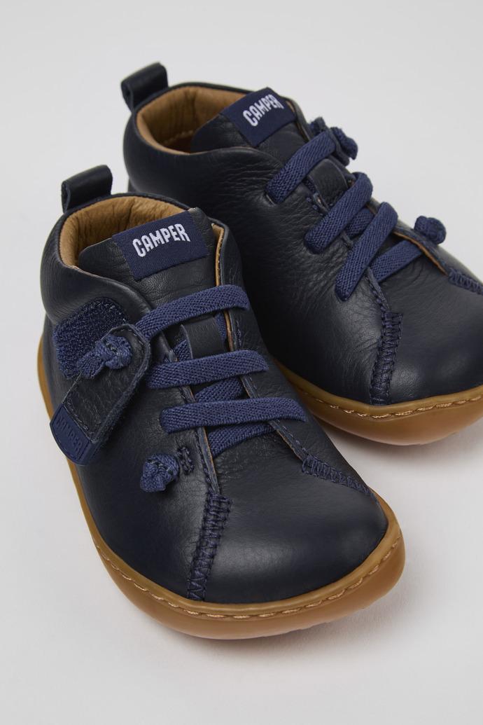 Peu Navy blue leather shoes for kids by CAMPER
