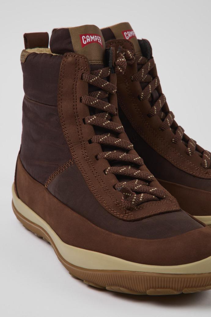 Peu Pista Brown recycled nylon and leather boots for women by CAMPER