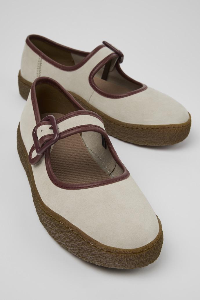 Peu Terreno Beige Suede and Leather Ballerinas for Women. by CAMPER