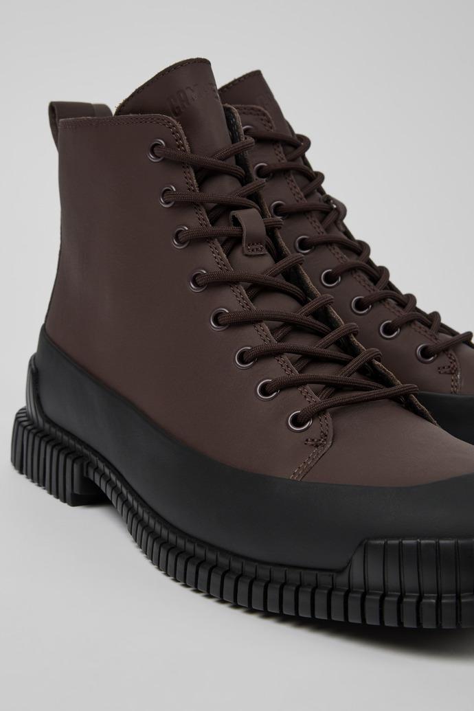 Pix Brown and black leather lace-up boots for men by CAMPER