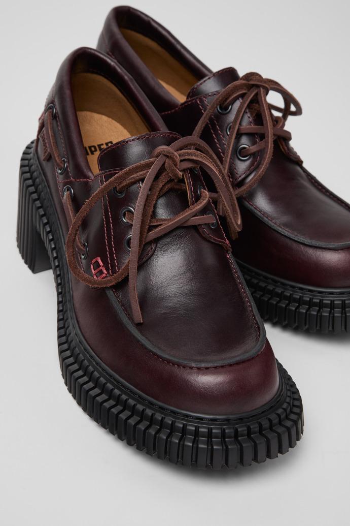 Pix London Burgundy Leather Moccasin Shoes for Women. by CAMPER