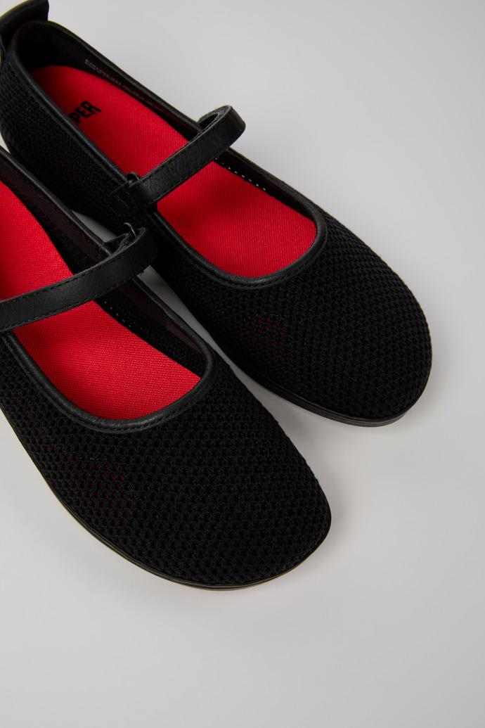 Right Nina Black Tencel Mesh and Leather Ballerinas for Women. by CAMPER