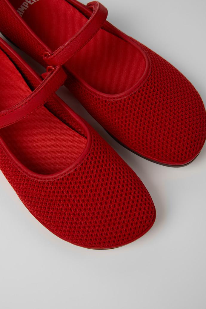 Right Nina Red Tencel Mesh and Leather Ballerinas for Women. by CAMPER