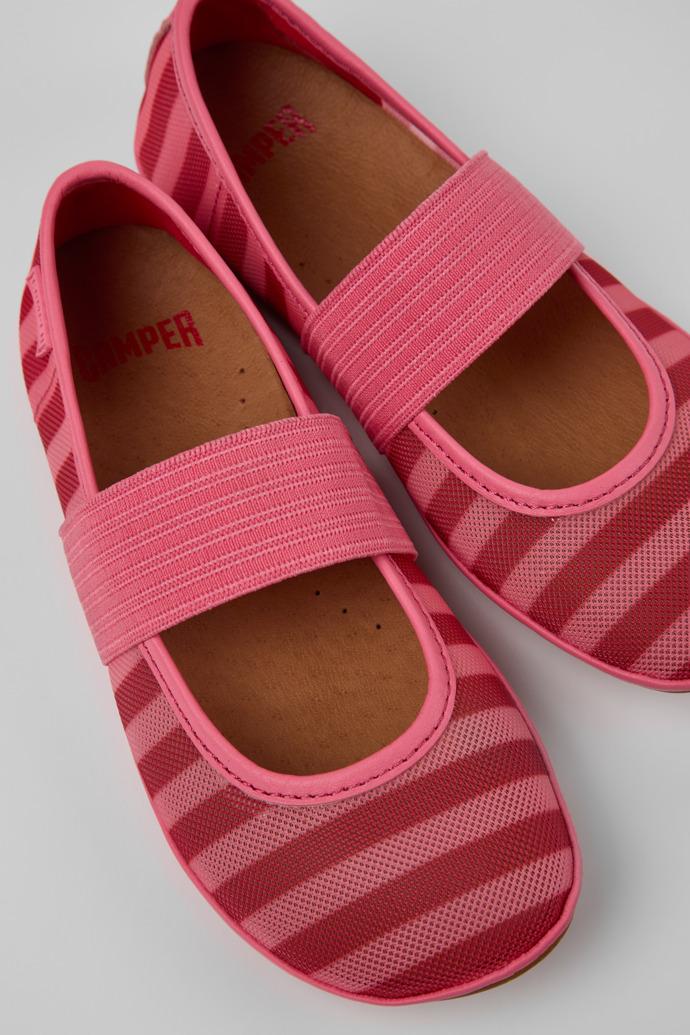 Right Pink Textile and Leather Ballerinas for kids. by CAMPER