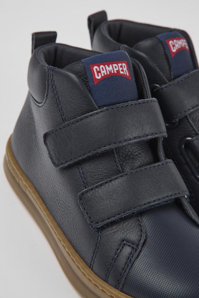 Runner Navy blue leather and textile ankle boots for kids by CAMPER