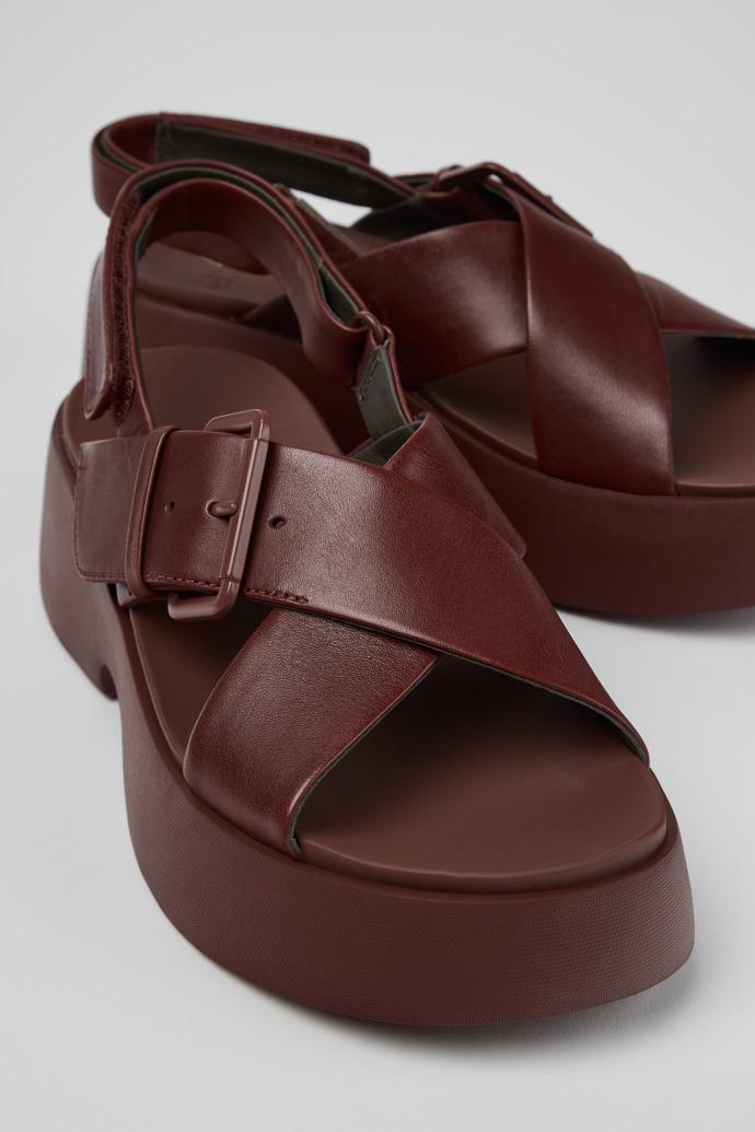 Tasha Burgundy Leather Sandals for Women. by CAMPER