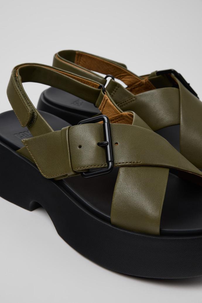 Tasha Green Leather Sandals for Women. by CAMPER