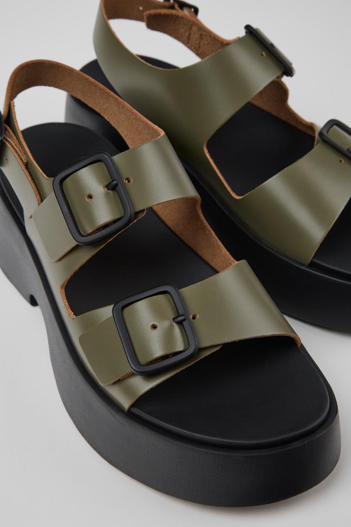 Tasha Green Leather Sandals for Women. by CAMPER
