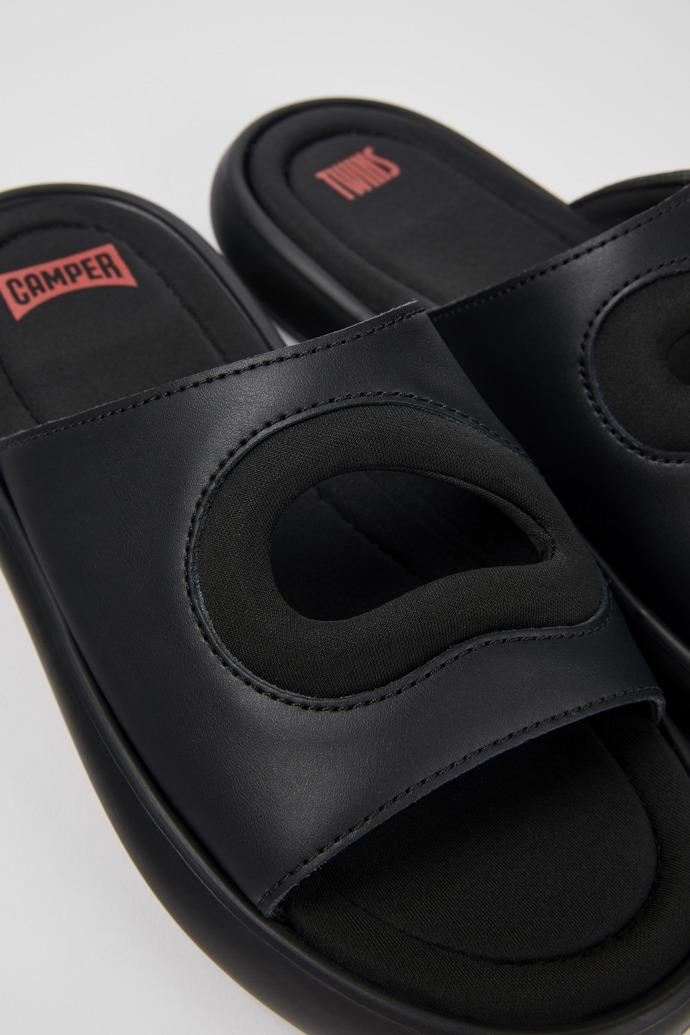 Twins Black Leather/Textile Slide for Women by CAMPER