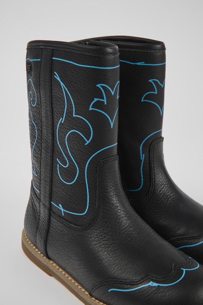 Twins Black leather boots for kids by CAMPER