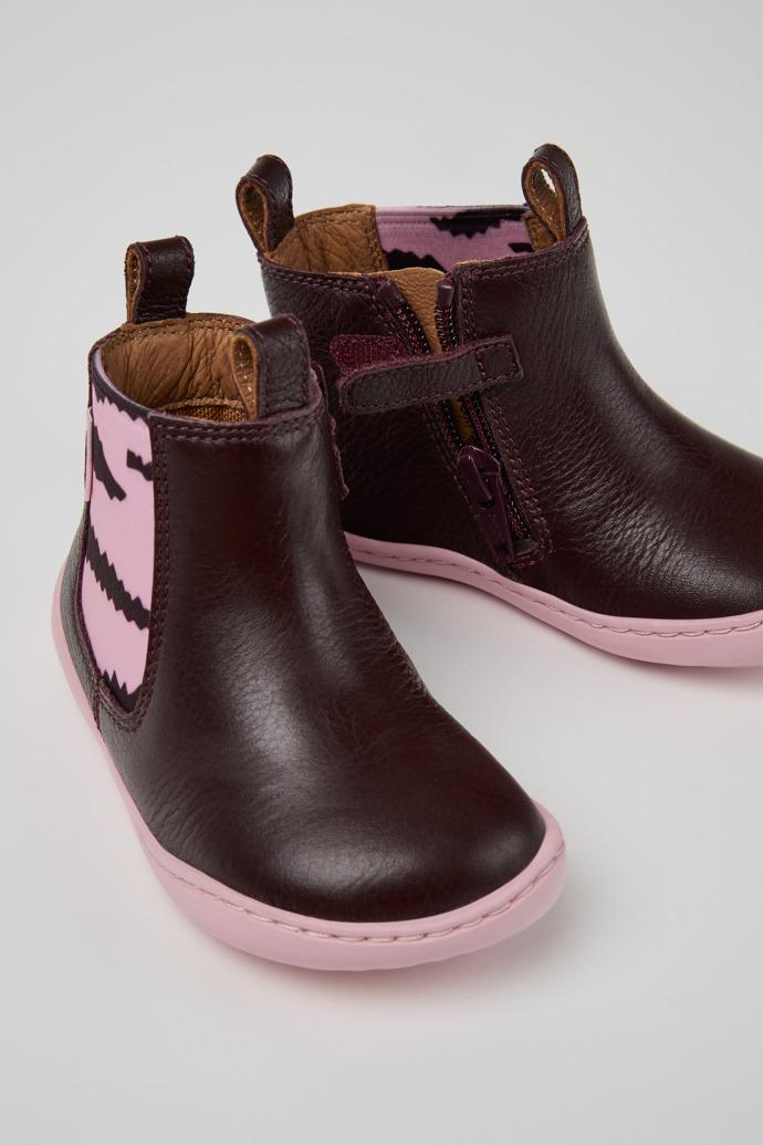 Twins Burgundy Leather Ankle Boots for Kids. by CAMPER