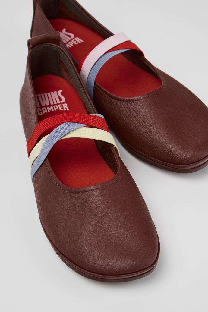 Twins Burgundy Leather Ballerinas for Women. by CAMPER