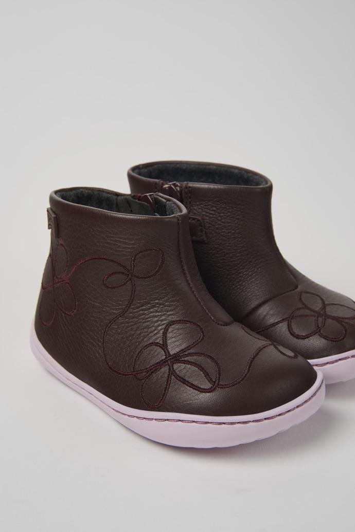 Twins Burgundy Leather ankle boot for kids by CAMPER