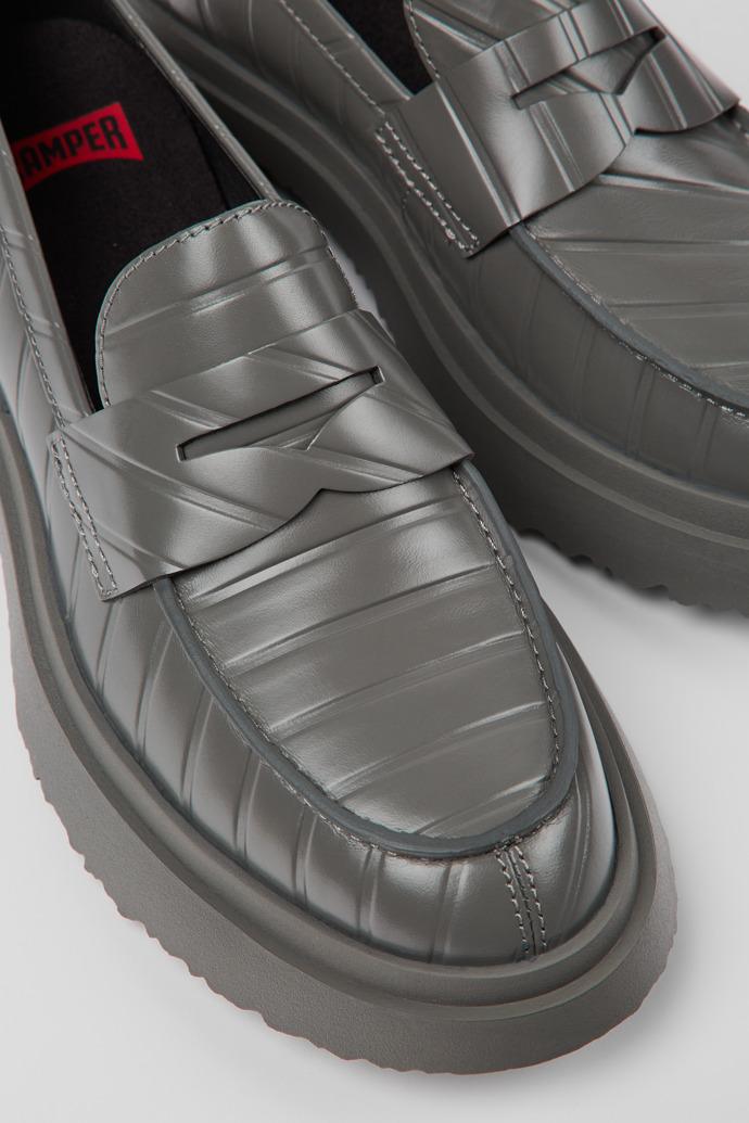 Twins Gray leather loafers for women by CAMPER