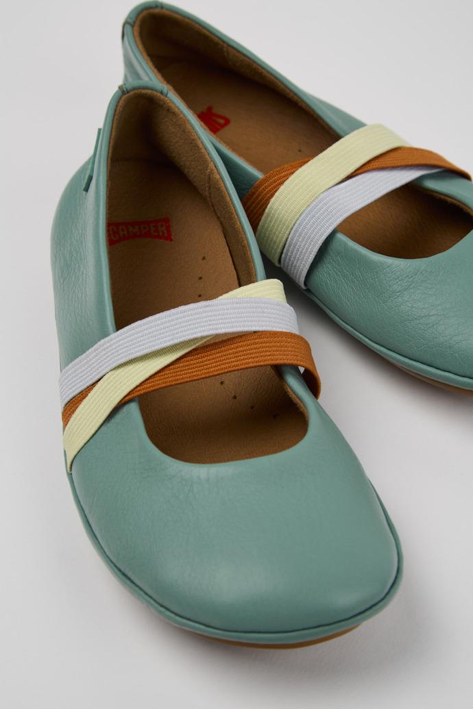 Twins Green Leather Ballerina for Kids. by CAMPER