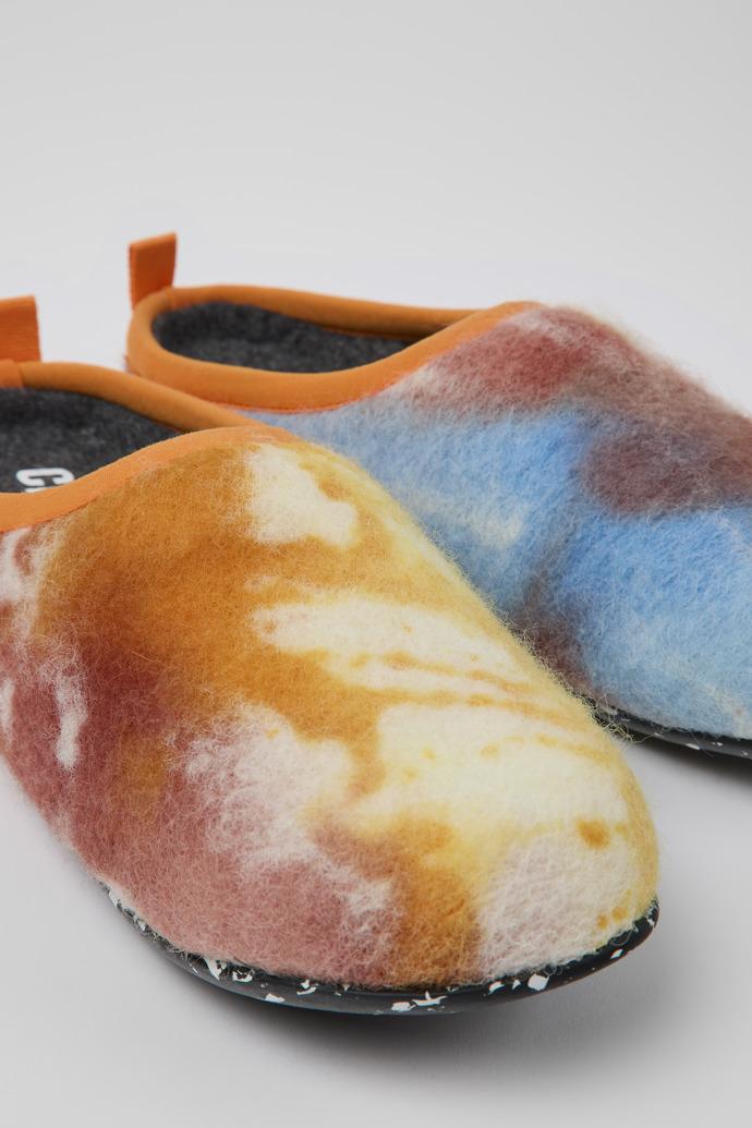 Wabi Orange, blue, and white recycled wool slippers for women by CAMPER
