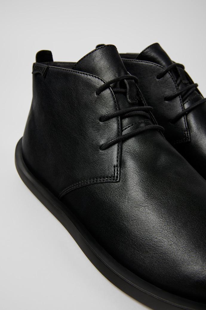Wagon Black Leather Desert Boot for Men by CAMPER