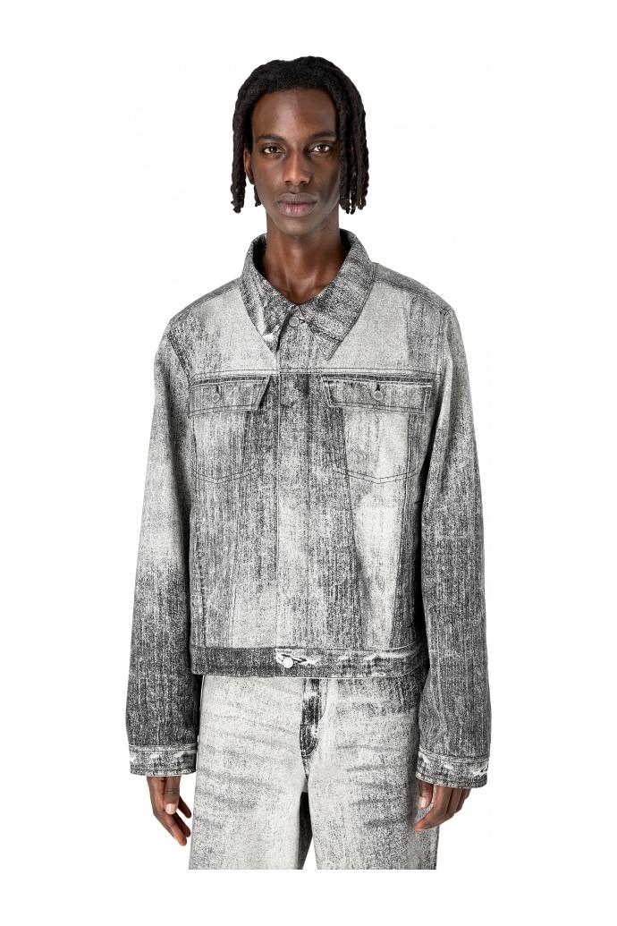Denim Faded Black Paint Print Denim Jacket by CAMPERLAB