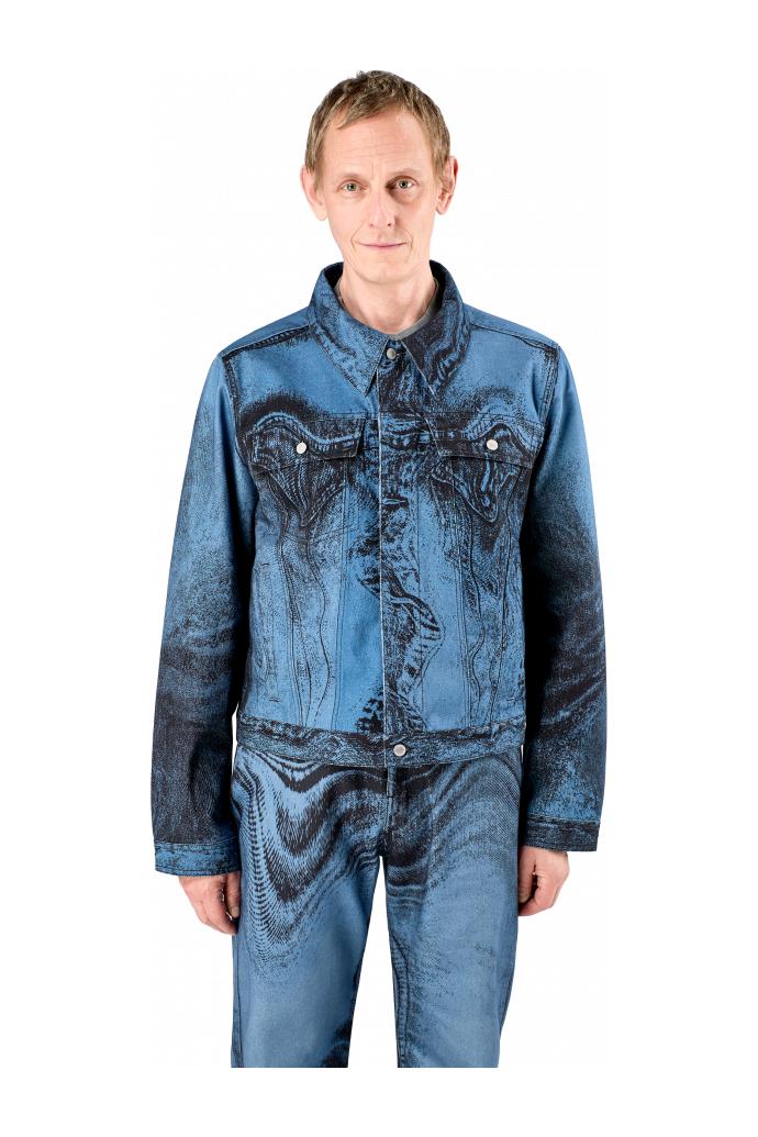 Denim Jacket  Dark Blue-Black Distorted Print Denim Jacket by CAMPERLAB