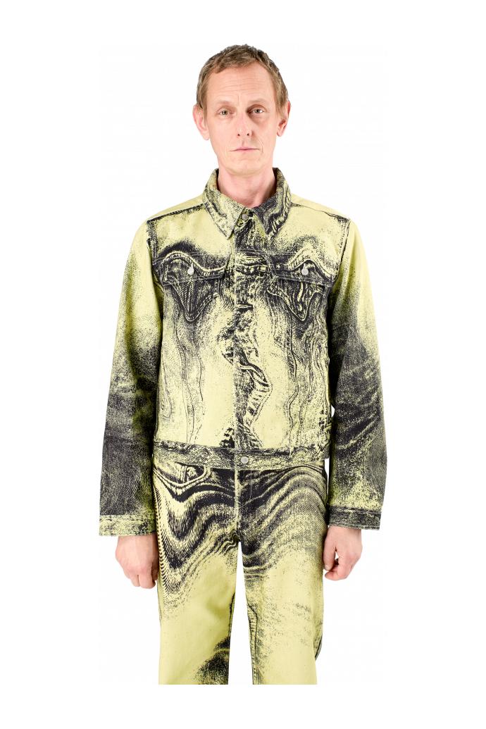 Denim Jacket  Yellow-Black Distorted Print Denim Jacket by CAMPERLAB