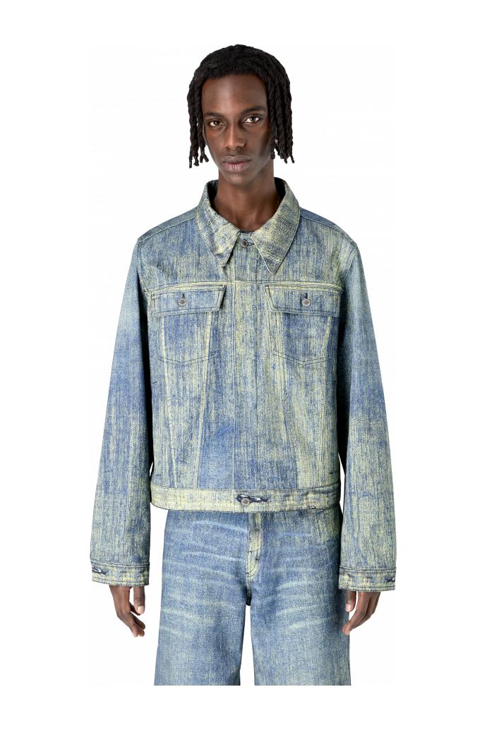 Denim Sand Blue Paint Print Denim Jacket by CAMPERLAB