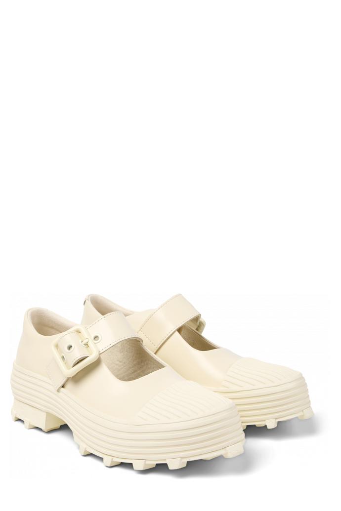 Traktori White Leather Mary Jane Clogs by CAMPERLAB