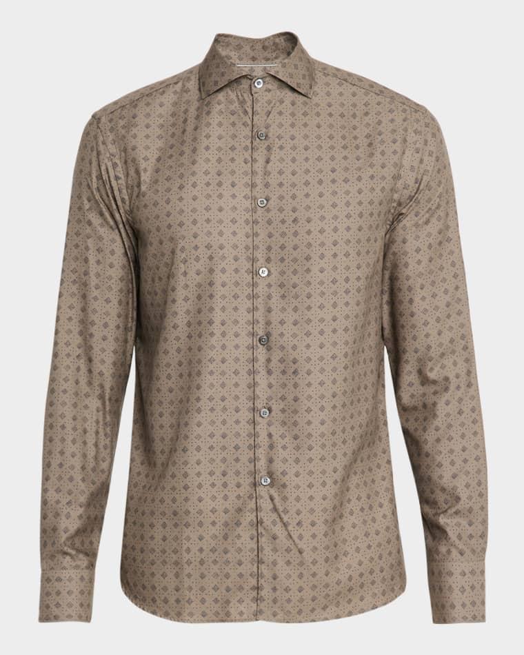 Men's Cotton and Lyocell Geometric-Print Sport Shirt by CANALI