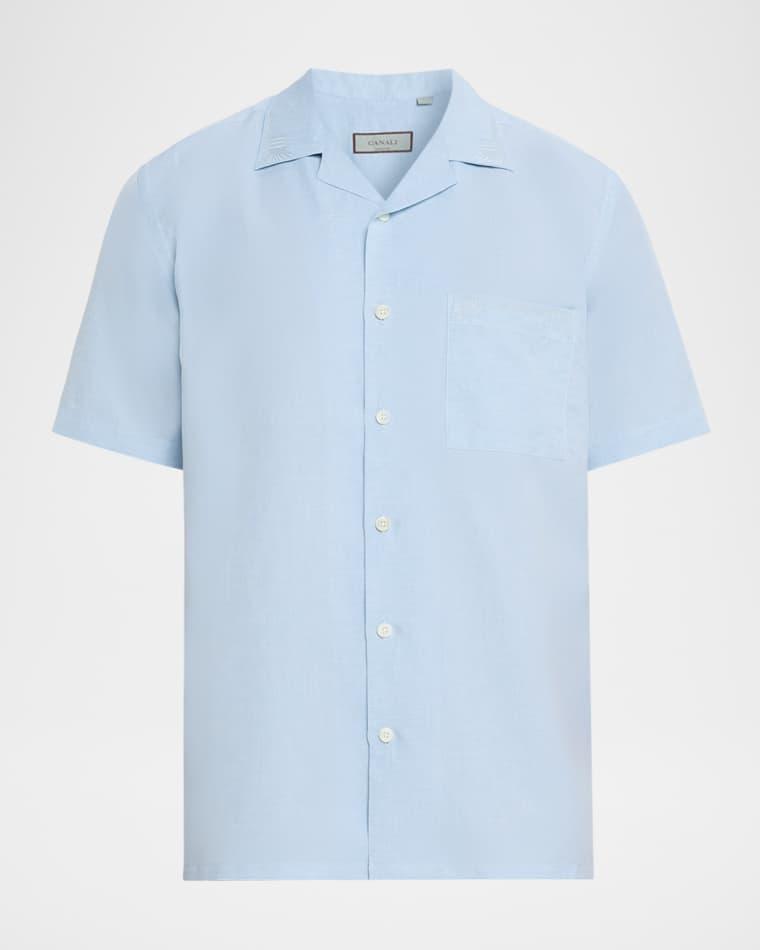 Men's Linen and Cotton Pocket Camp Shirt by CANALI