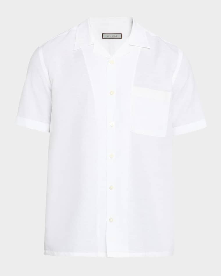 Men's Linen and Cotton Pocket Camp Shirt by CANALI