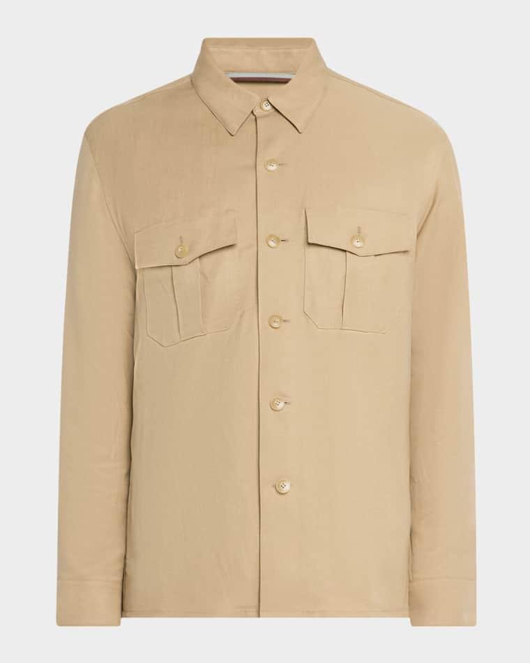 Men's Linen and Silk Button-Front Overshirt by CANALI