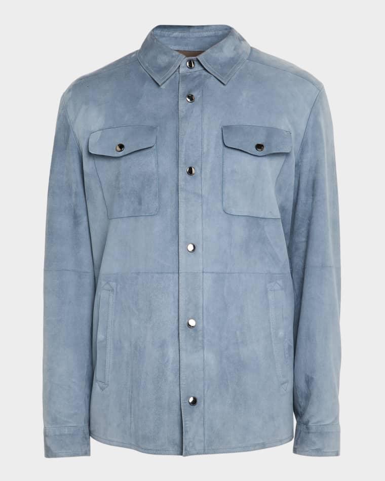 Men's Nuvola Suede Snap-Front Overshirt by CANALI
