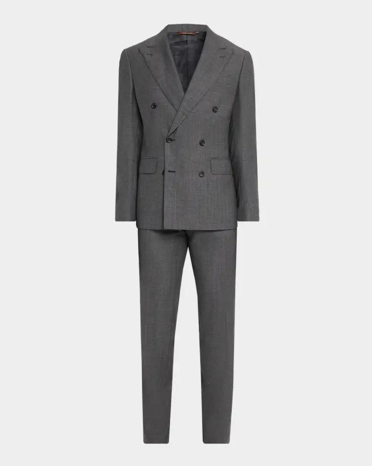Men's Wool Birdseye Double-Breasted Suit by CANALI
