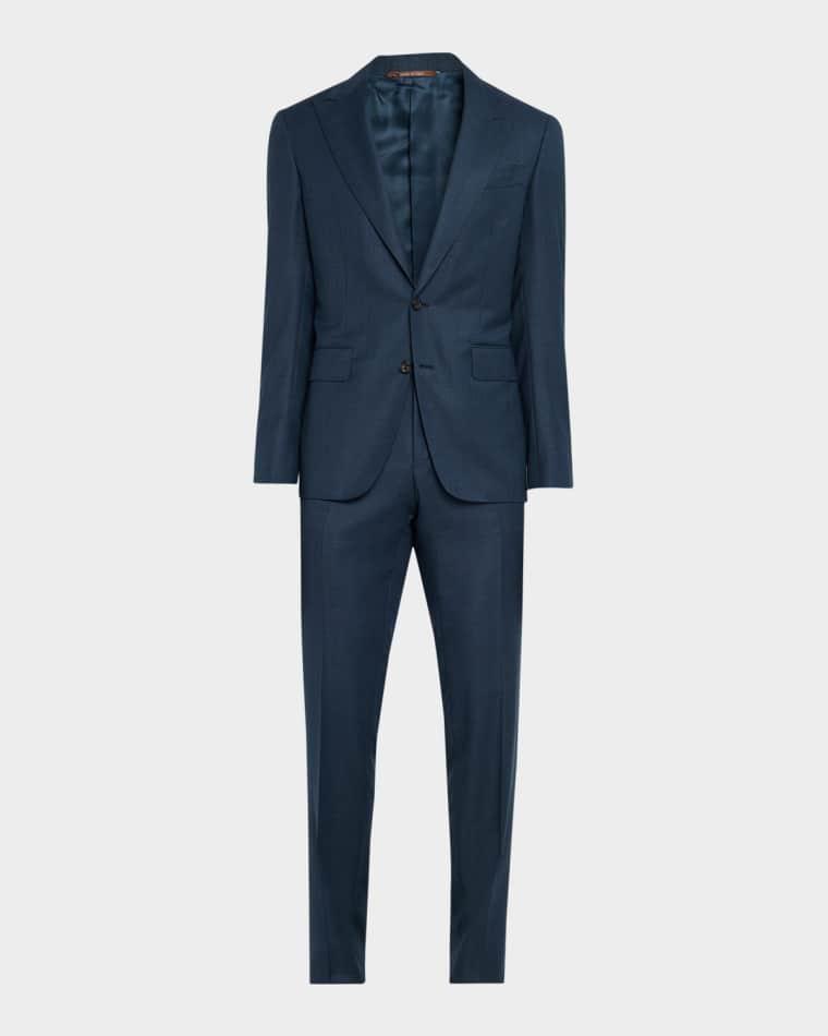 Men's Wool Windowpane Peak Lapel Suit by CANALI