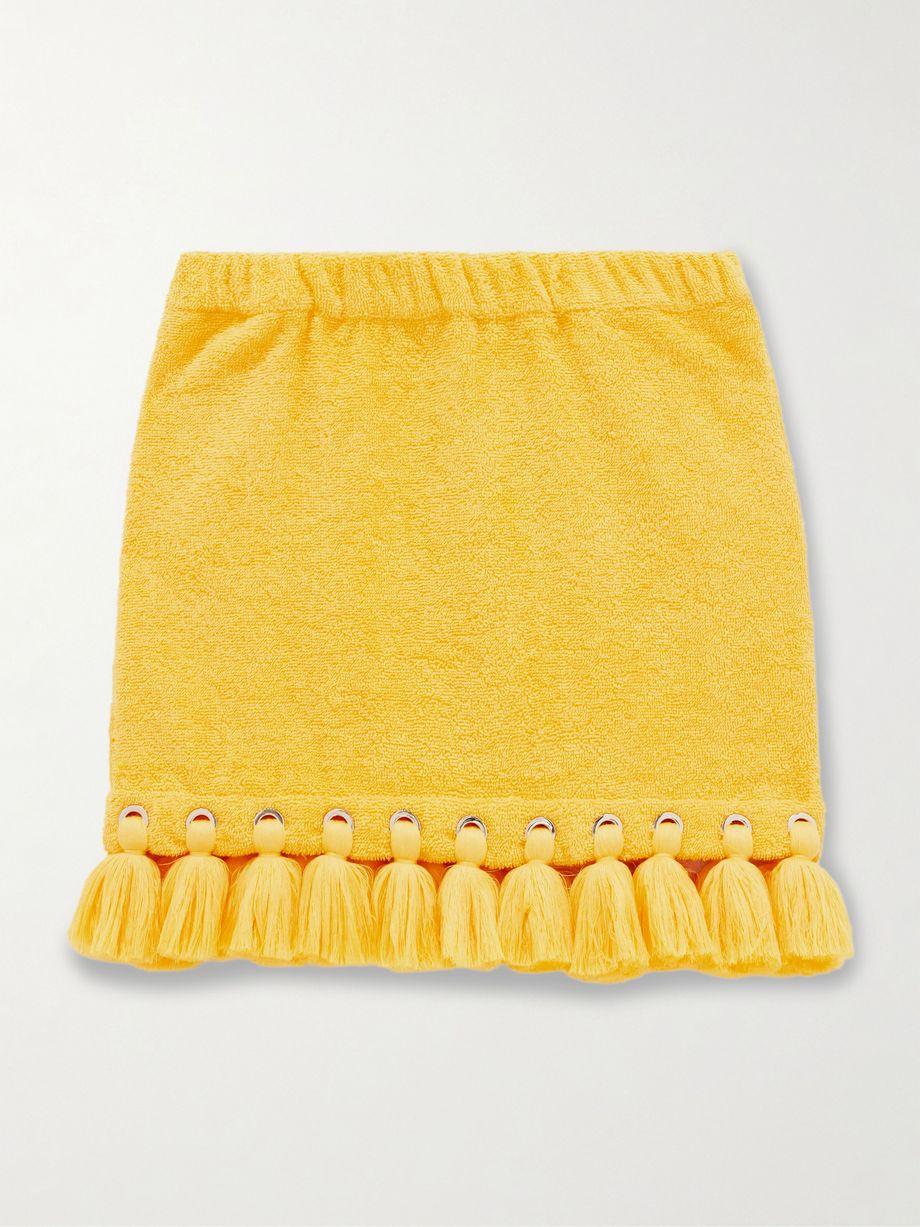Tasseled eyelet-embellished cotton-terry mini skirt by CAP D'ANTIBES