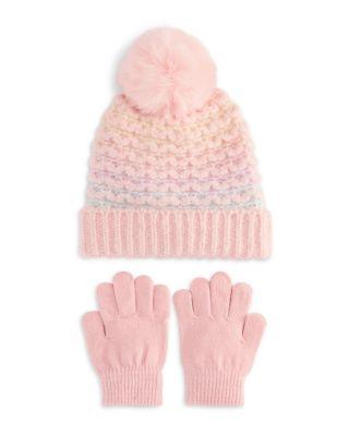 Girls' Birds Eye Heart Knit Cuff Beanie with Faux Fur Pom & Gloves Set - Little Kid by CAPELLI