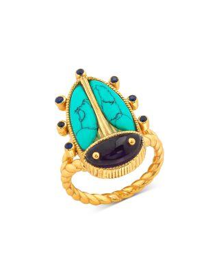 Amethyst & Turquoise Scarab Grande Ring by CAPUCINE DE WULF