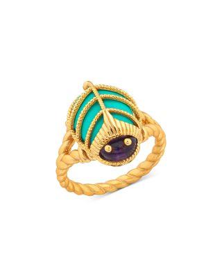 Amethyst & Turquoise Scarab Petite Ring by CAPUCINE DE WULF