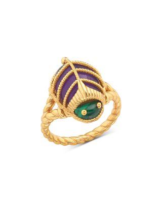 Amethyst & Turquoise Scarab Petite Ring by CAPUCINE DE WULF